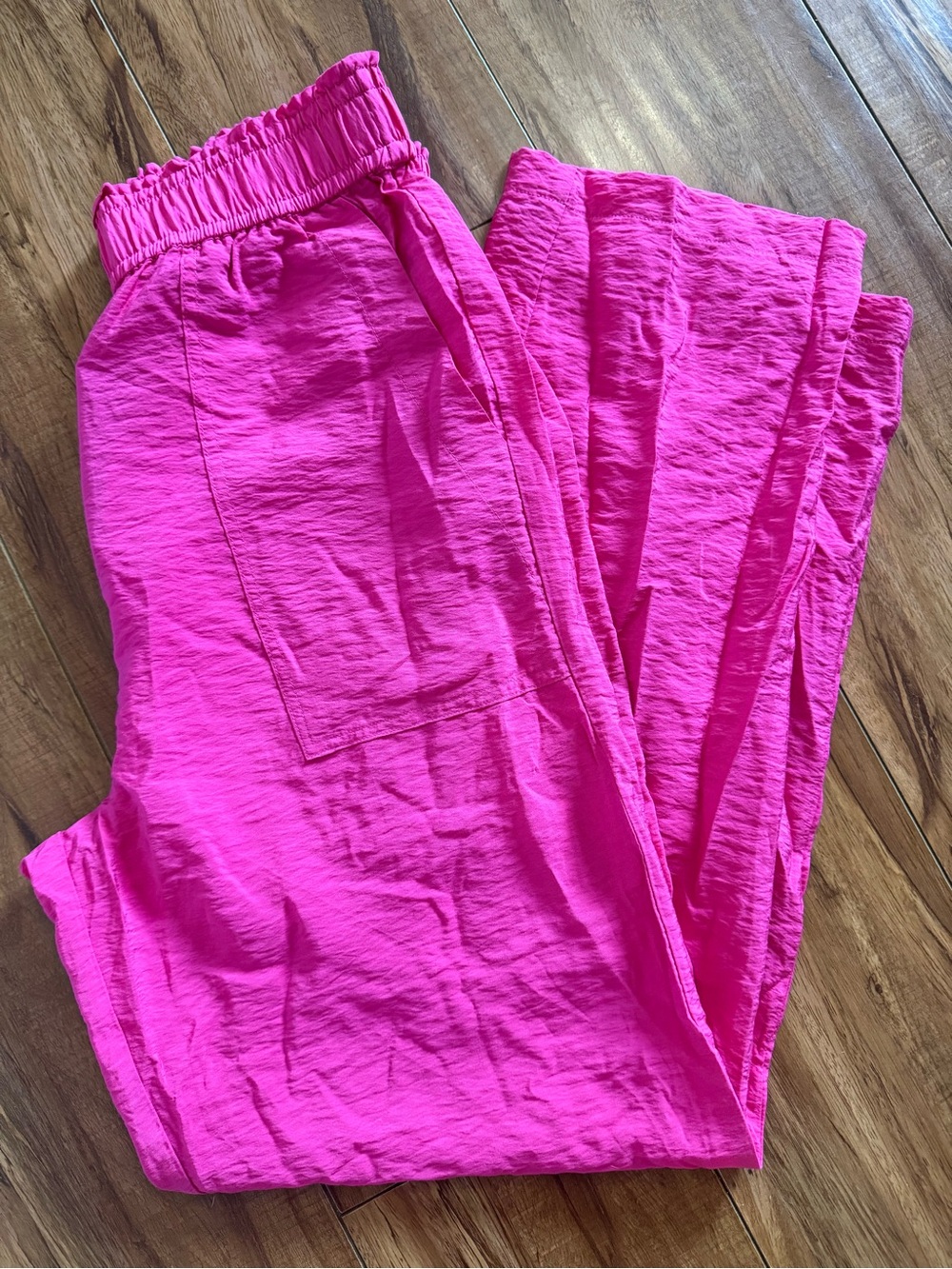 Bright Pink Elastic Waist Casual Pants